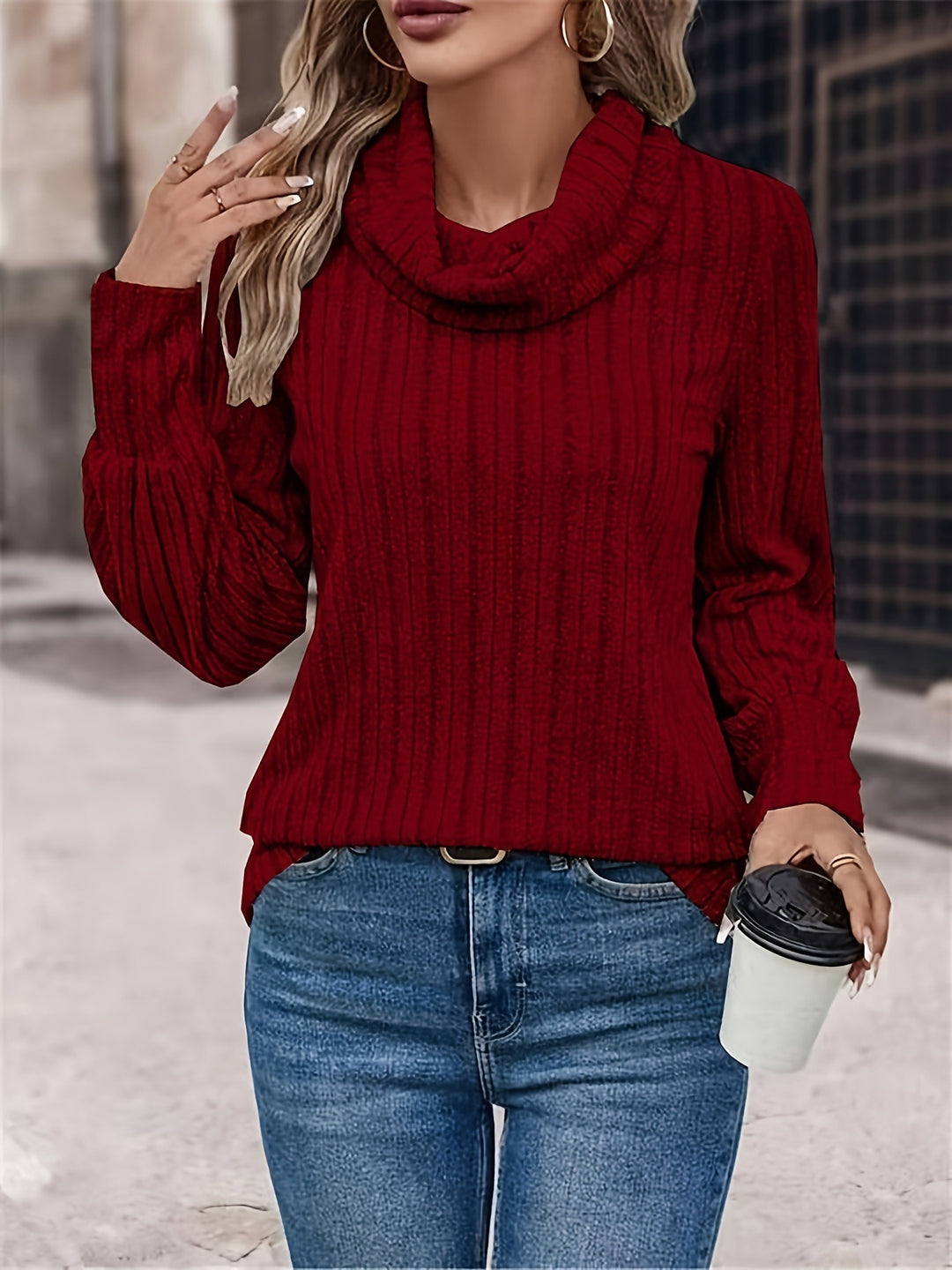 Comfortable sweater for ladies with wide collar and textured pattern Lune London