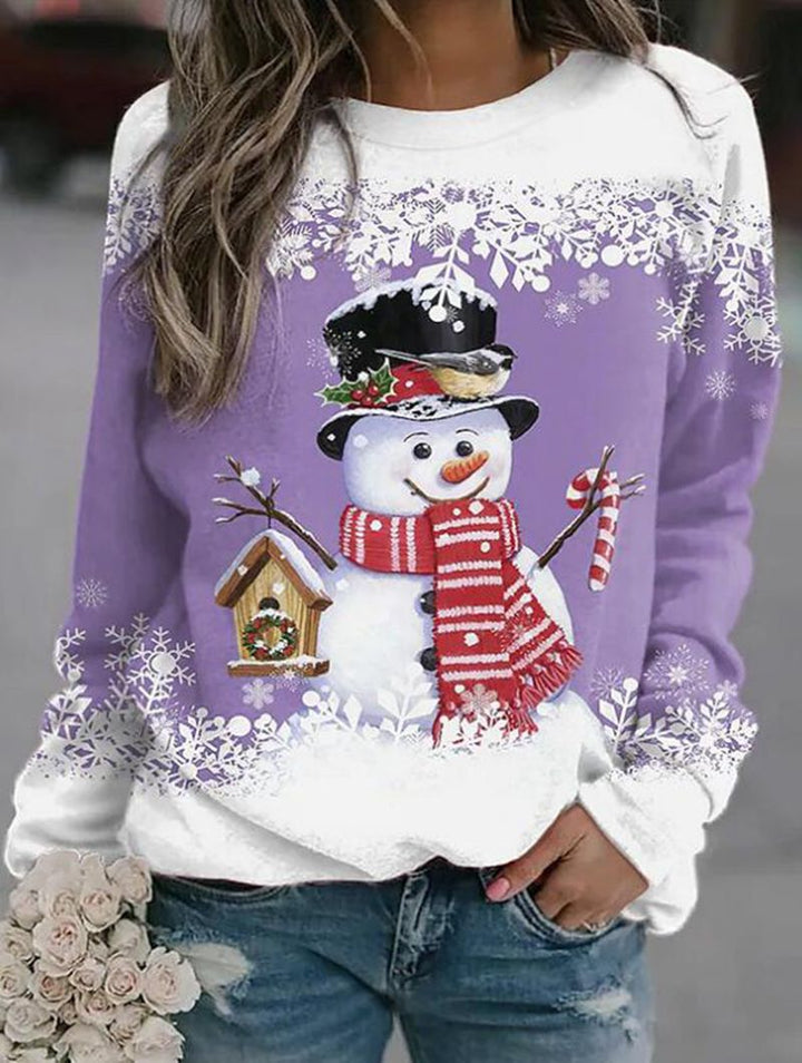 Sweatshirt pour femmes avec motif bonhomme de neige de Noël et manches longues Chic & Stil