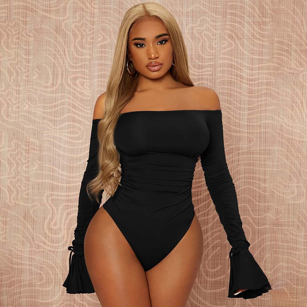 Elegant bodysuit for women with off-the-shoulder design featuring ruffle details and long sleeves Chic & Stil
