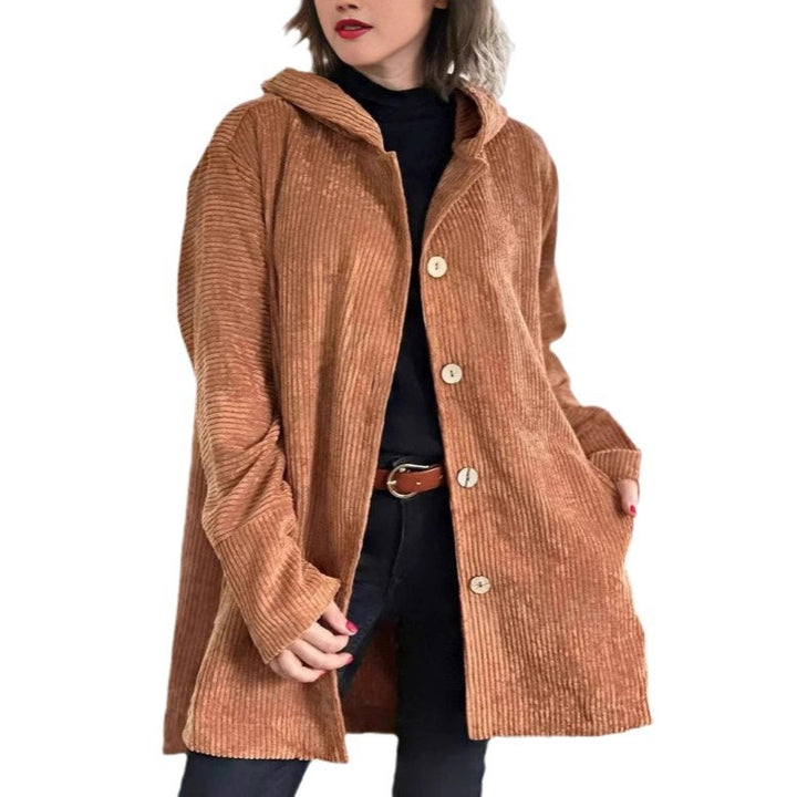 Women’s corduroy hooded jacket with button closure Lune London