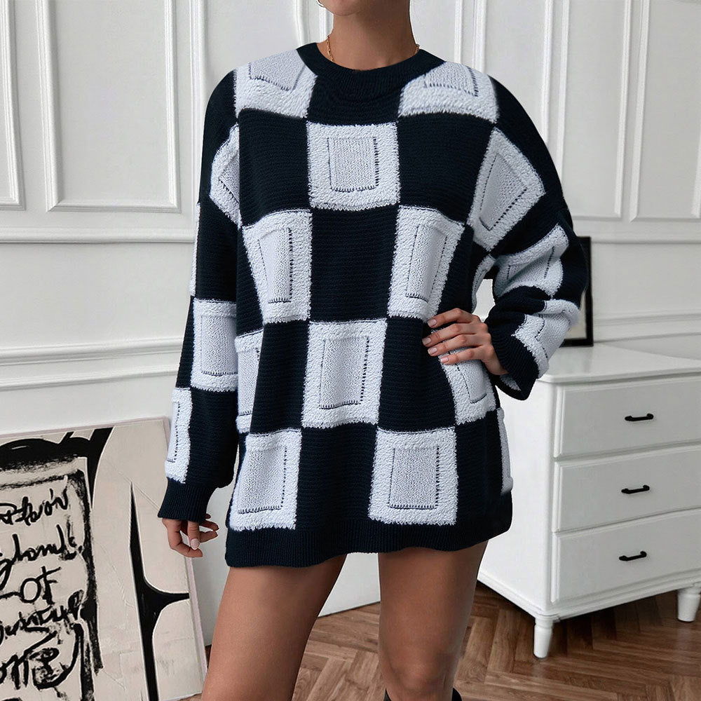 Sweat à capuche oversized pour femmes avec motif géométrique et manches élastiques Chic & Stil