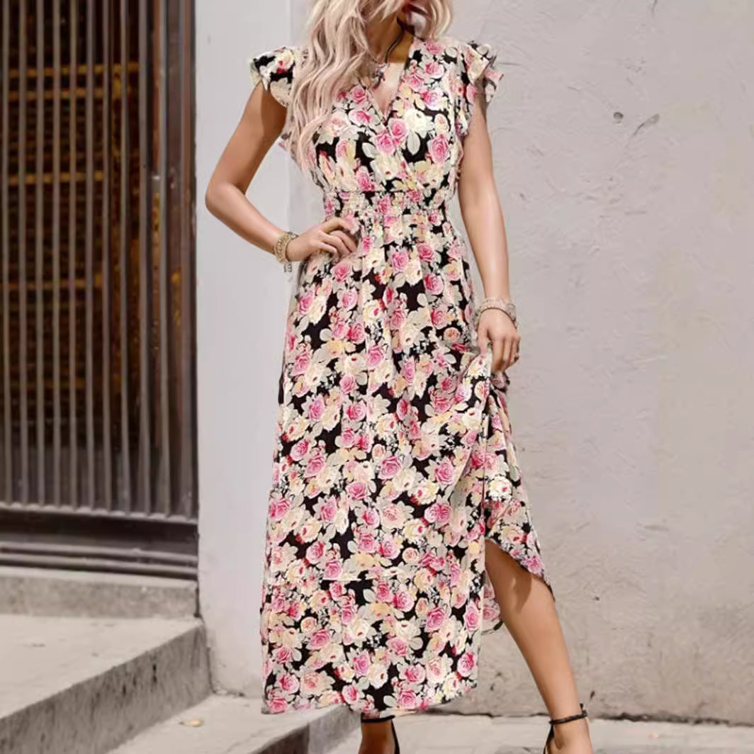 Ladies Elegant Floral High Split Maxi Dress Lune London