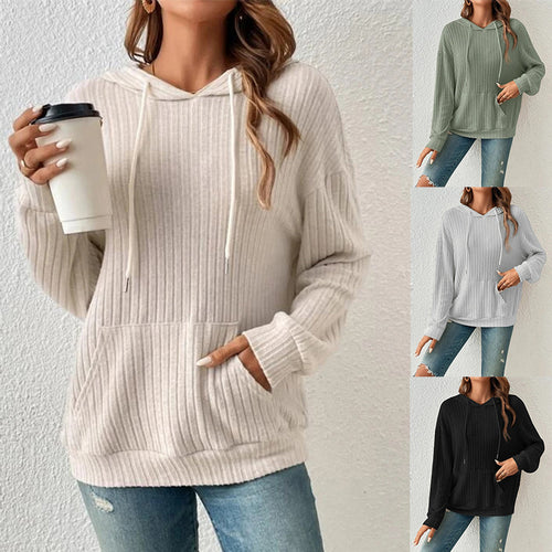 Women casual hoodie sweatshirt with ribbed structure and practical kangaroo pocket Lune London