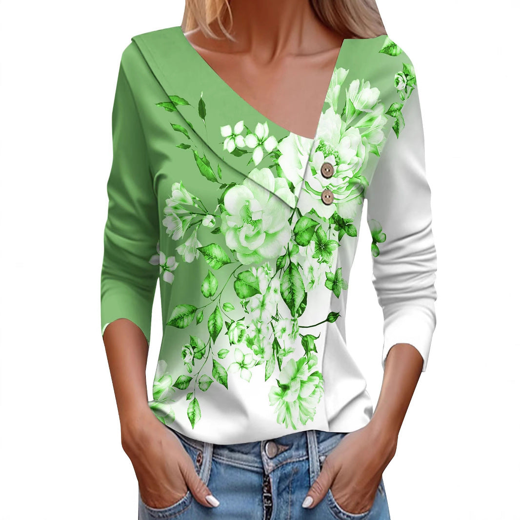 Ladies' blouse with floral appliqué and modern button details Lune London