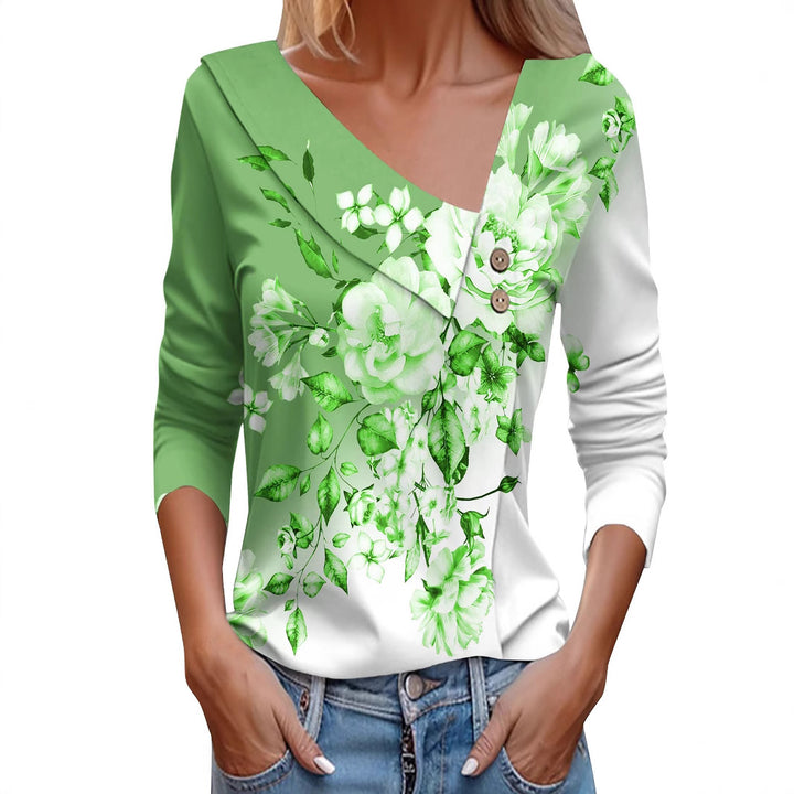 Ladies' blouse with floral appliqué and modern button details Lune London