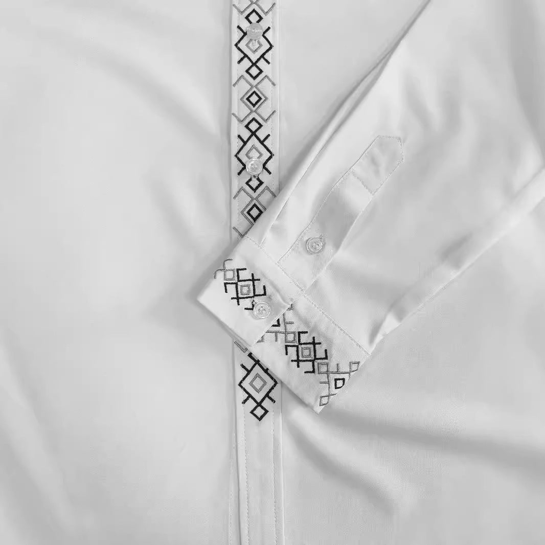 Elegant long-sleeve shirt for men with exclusive embroidered collar Lune London