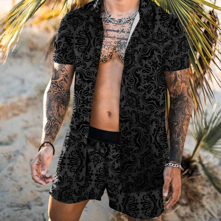 Short sleeve shirt for men with an elaborate baroque design and breathable fabric Lune London