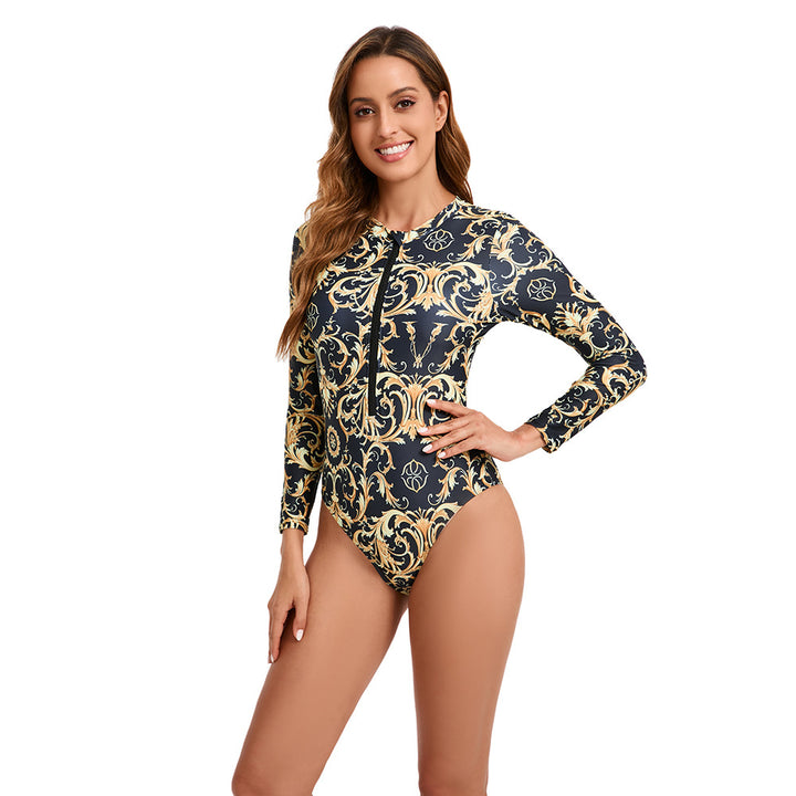 Long-sleeve swimsuit for women with floral print and full zip Lune London