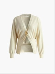 Elegant knit jacket for women with deep V-neck and stylish button placket Lune London