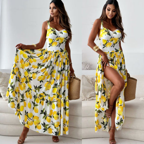 Lune London Floral Print Maxi Split Dress for Women