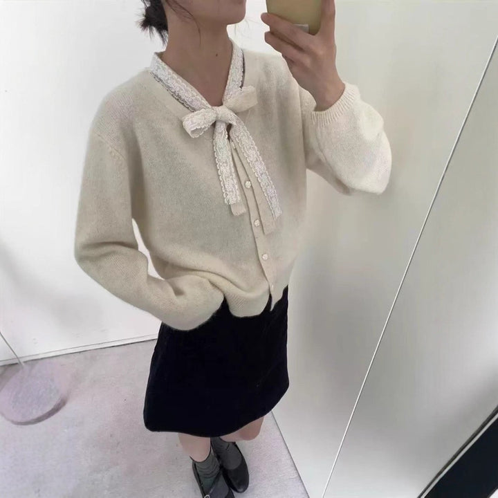 Knit jacket for women with decorative lace details Lune London