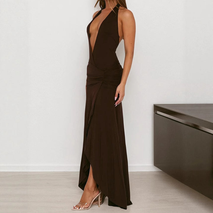 Ladies Elegant maxi dress with deep V-neckline and sophisticated wrap detail Lune London