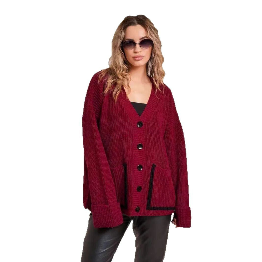 Knitted jacket for women with large collar and pockets Lune London
