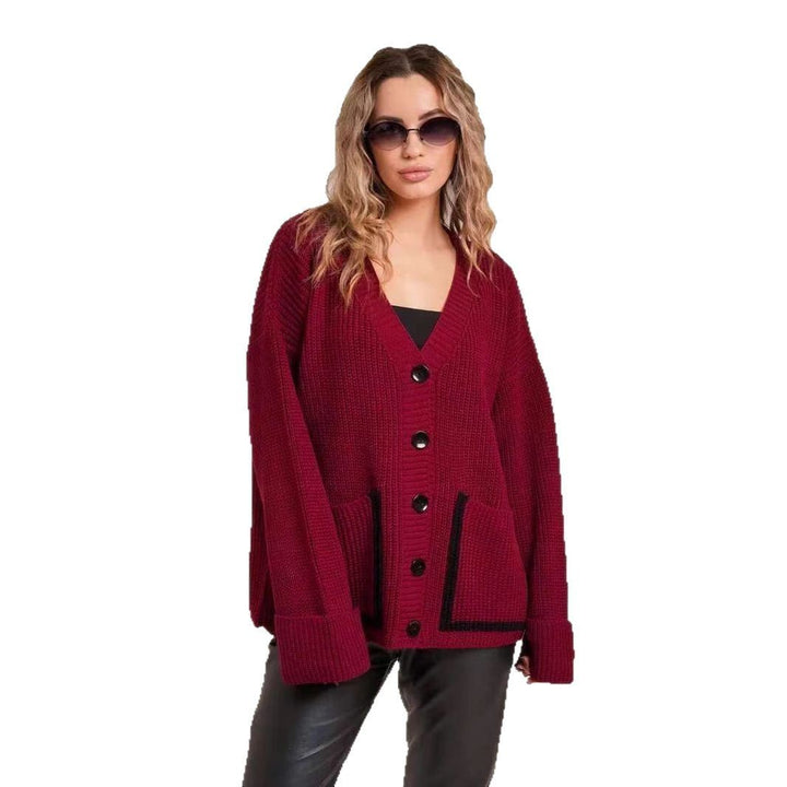 Knitted jacket for women with large collar and pockets Lune London