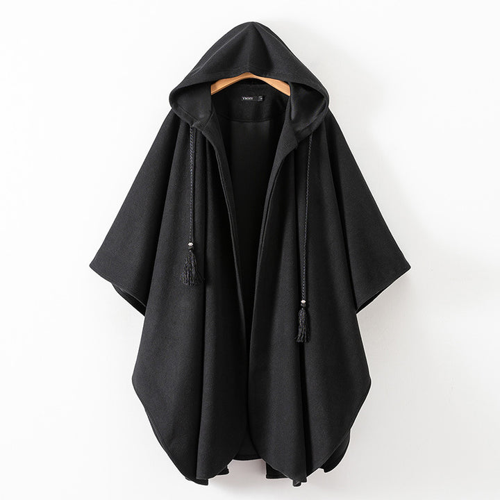 Women's transition poncho with hood and stylish fringes Lune London