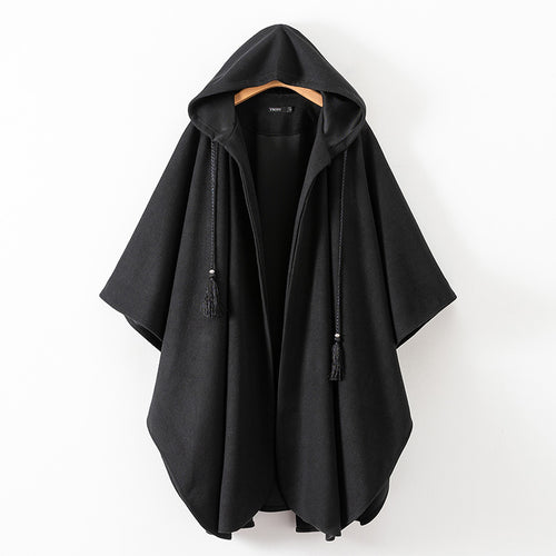 Women's transition poncho with hood and stylish fringes Lune London