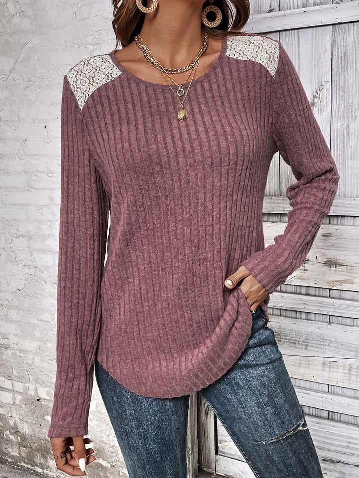 Lune London ribbed knit women's sweater with lace