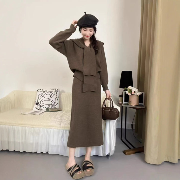 Ensemble en tricot pour femmes avec col tendance et silhouette élégante Chic & Stil