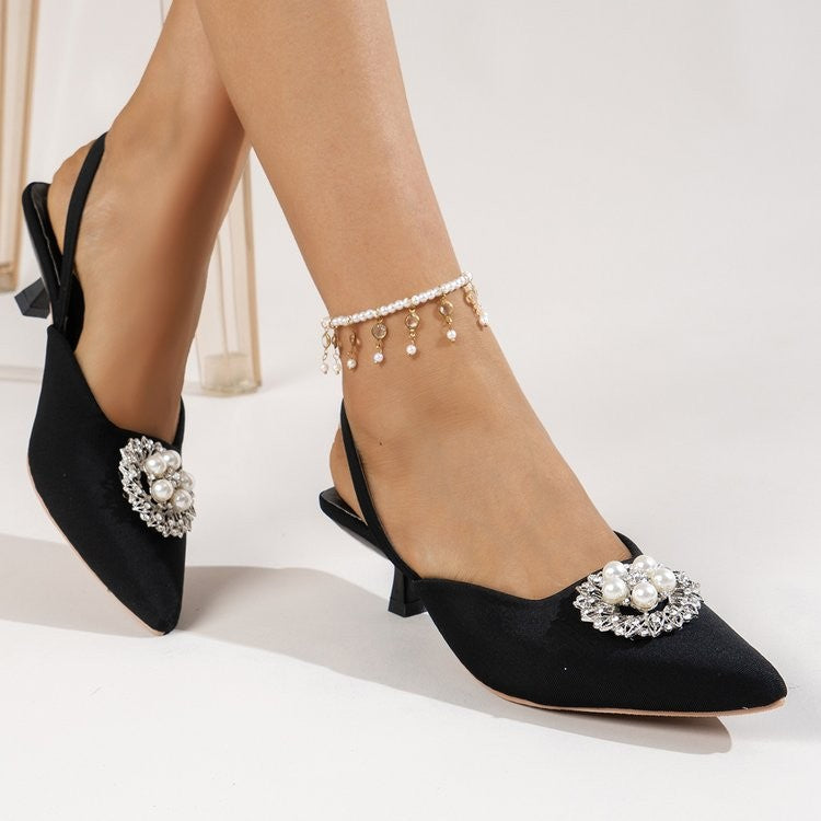 Ladies Slingback Pumps with elegant pearl embellishment and trendy cut Lune London