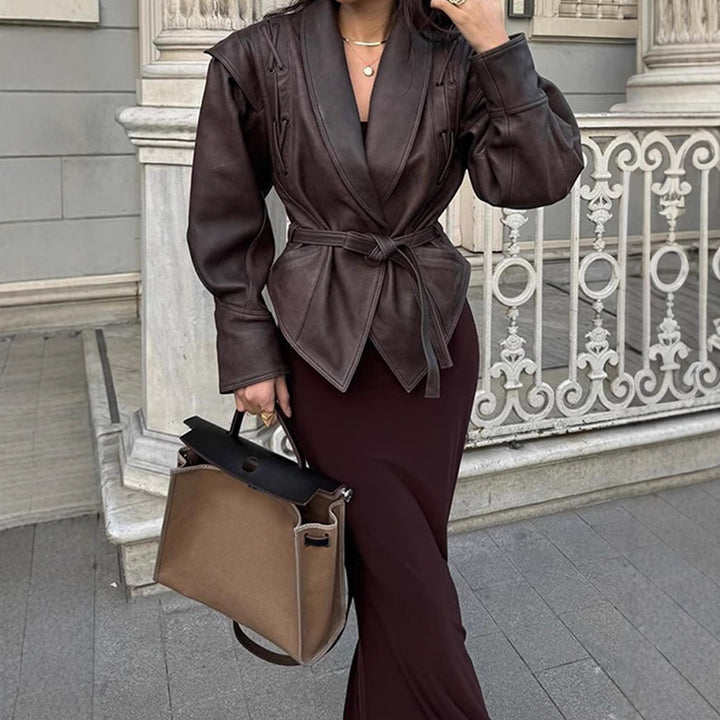 Leather blazer for women with decorative laces Lune London