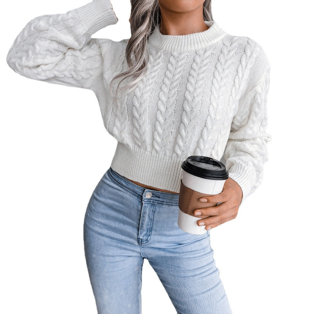 Knit sweater for women with a modern cable pattern and an elastic waist Lune London