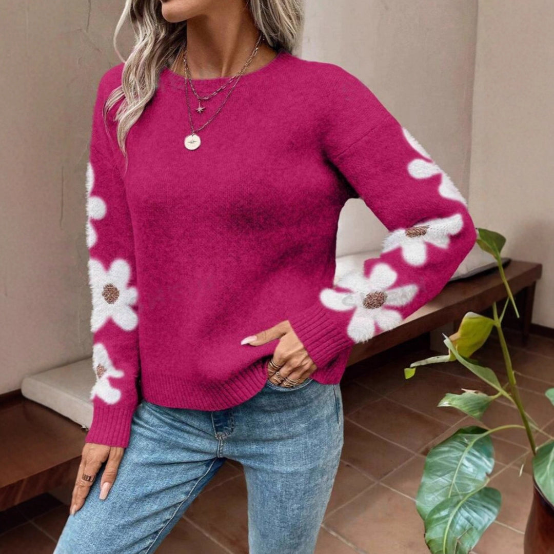 Pull féminin avec motif floral et jersey texturé Chic & Stil