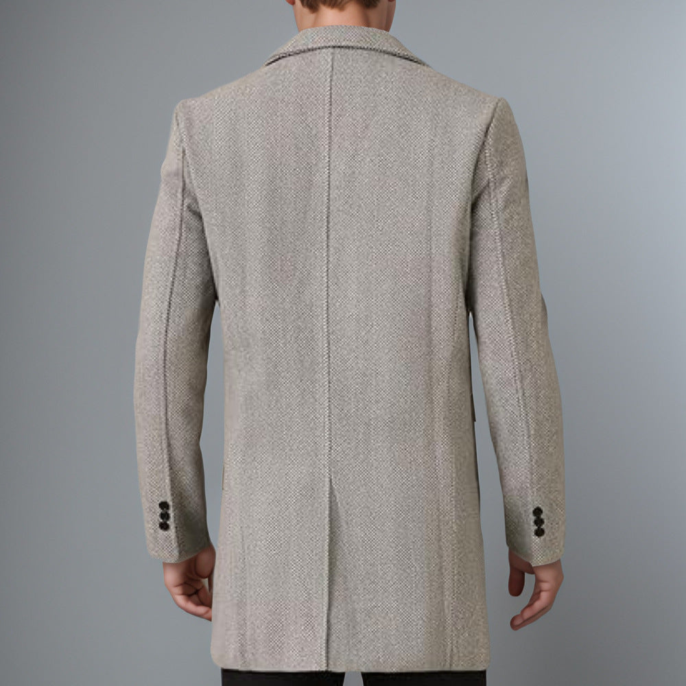Elegant double-breasted coat for men with textured herringbone pattern Lune London