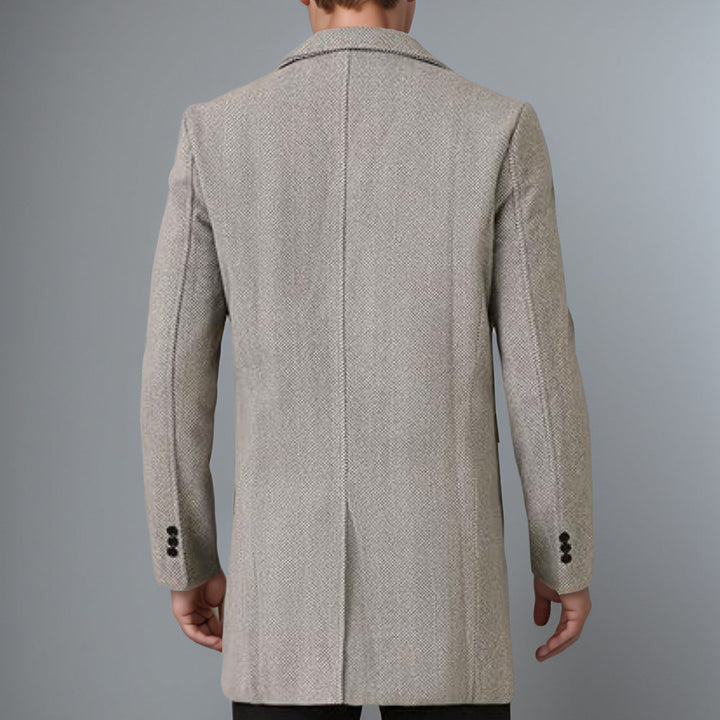 Men's Elegant Double-Breasted Coat with Textured Herringbone Pattern Chic Und Stil