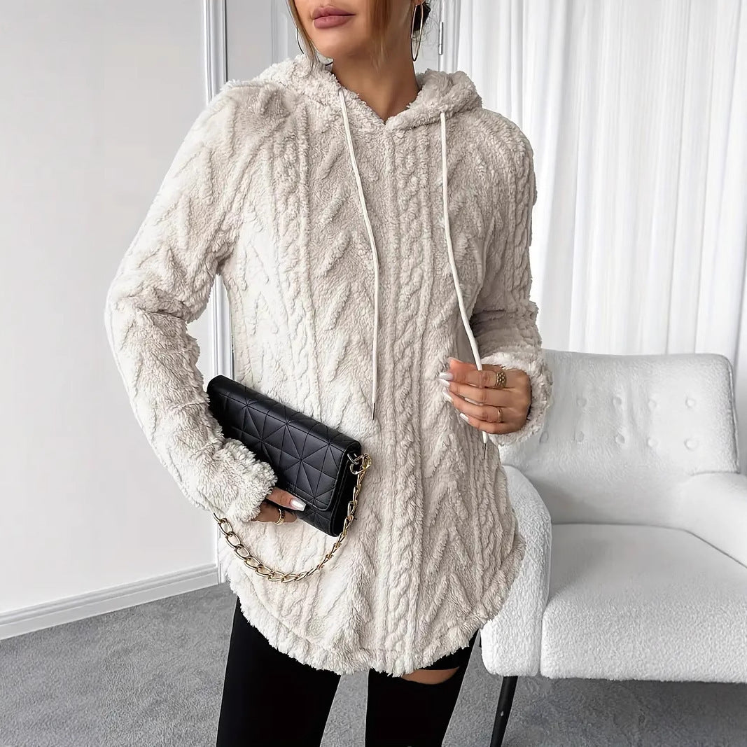 Ladies Plush Hooded Sweater with Braided Design Lune London