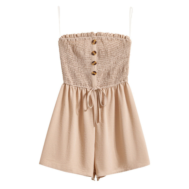 Dress jumpsuit for women with a waist accentuated by buttons and elastic top Lune London