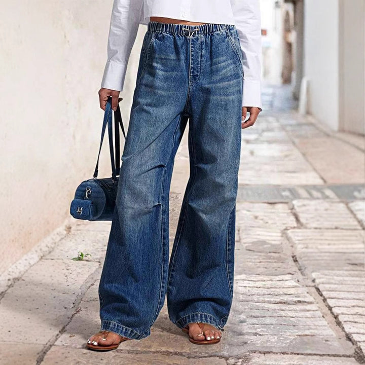 High-waisted Flared Denim Pants for Women with Elastic Waist Lune London
