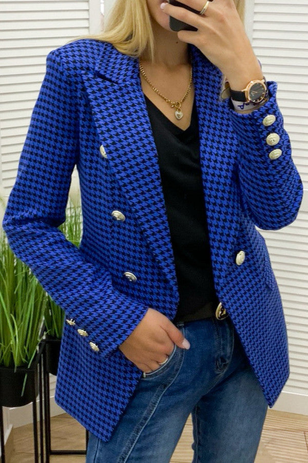 Chic checkered blazer jacket for women with double-breasted buttons and fitted silhouette Lune London
