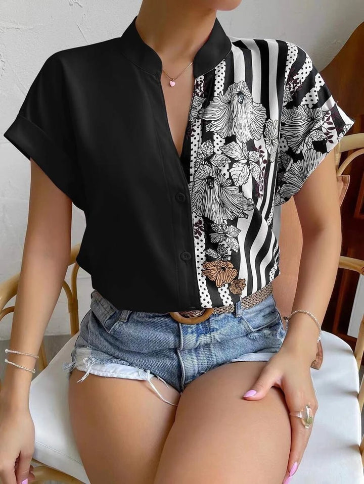 Ladies Short Sleeve Printed Blouse Lune London