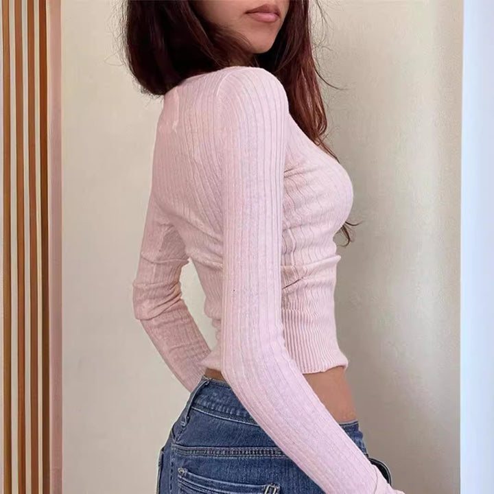 Women's fitted long sleeve top with elegant rib design Lune London