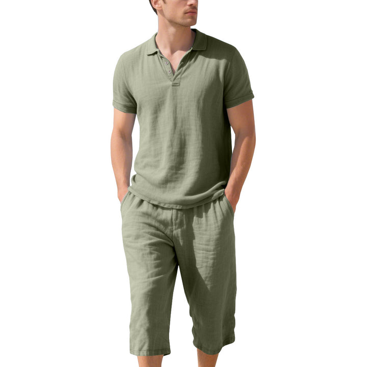 Casual short-sleeve polo shirt for men with elastic linen shorts Lune London