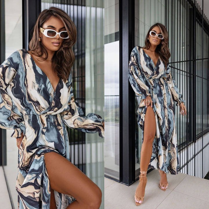 Maxi dress for women with modern artistic print Lune London