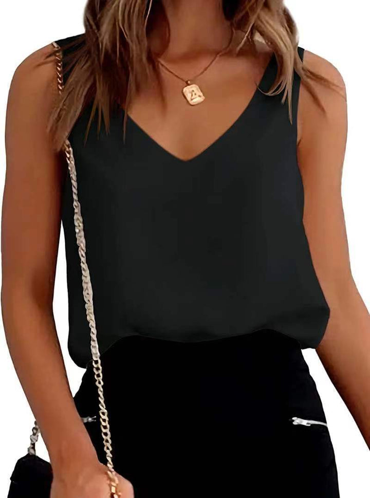Women V-Shaped Satin Top with Spaghetti Straps Lune London