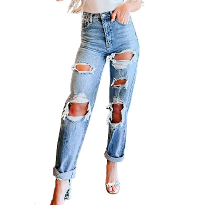Jeans boyfriend déchirés taille haute pour femmes Chic & Stil