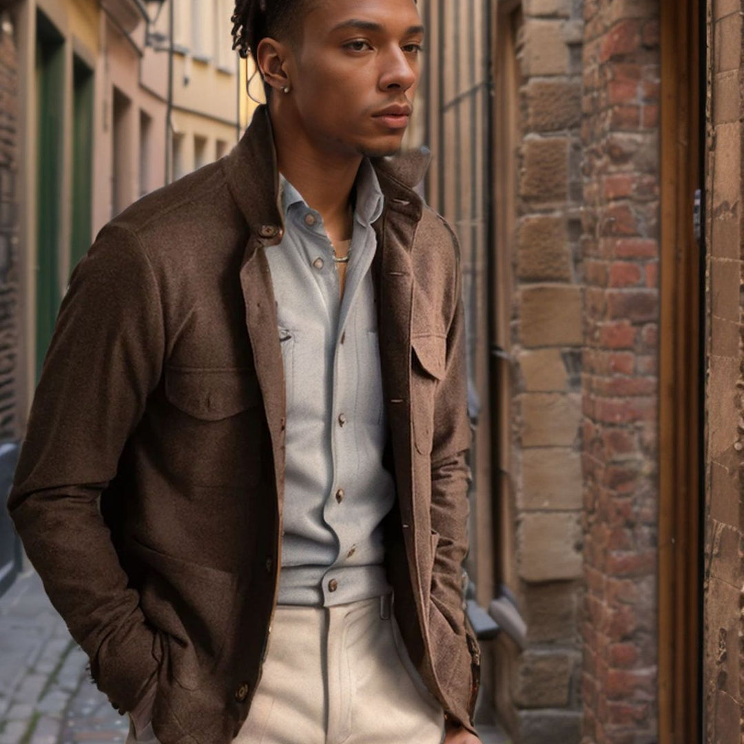 Functional jacket for men with a high collar and practical pockets Lune London
