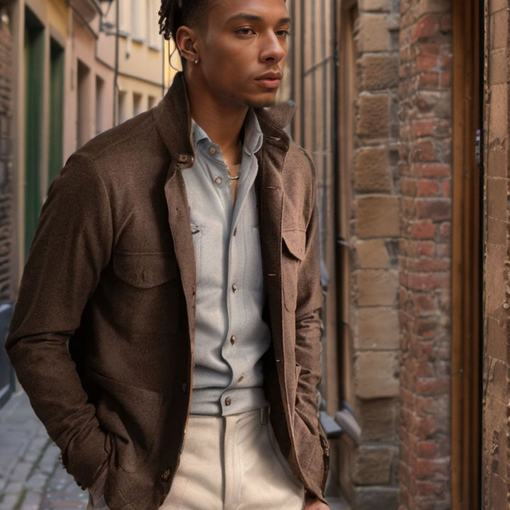 Functional jacket for men with a high collar and practical pockets Lune London