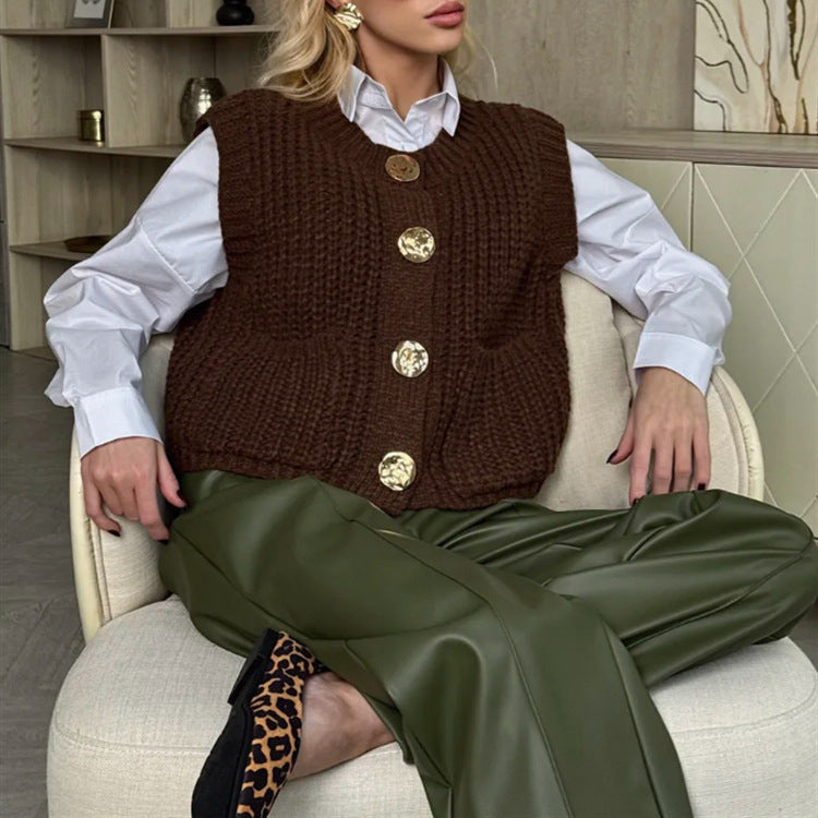Knitted vest for women with stylish buttons and practical pockets Lune London