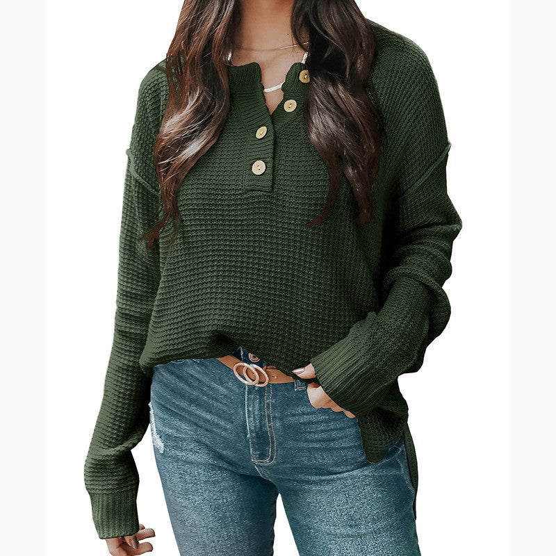 Casual oversized sweater for women with button placket and textured material Lune London