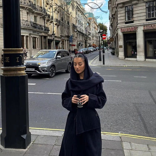 Elegant coat for ladies with wide neckline and tie belt Lune London