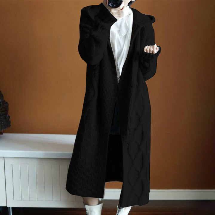 Women's knit coat with hood and structured braid design Lune London