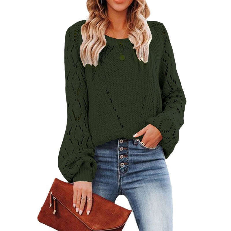 Pull en tricot pour femmes avec un motif en dentelle tendance et des manches volumineuses Chic & Stil