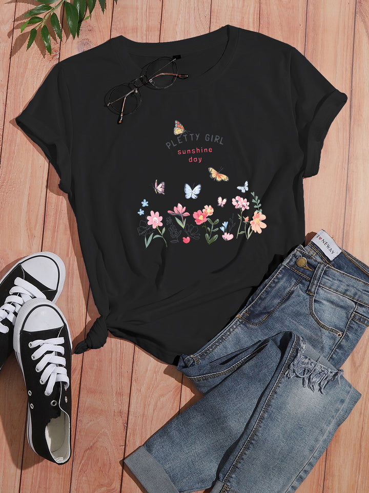 T-shirt pour femmes avec imprimé floral ludique et imprimé élégant Chic & Stil