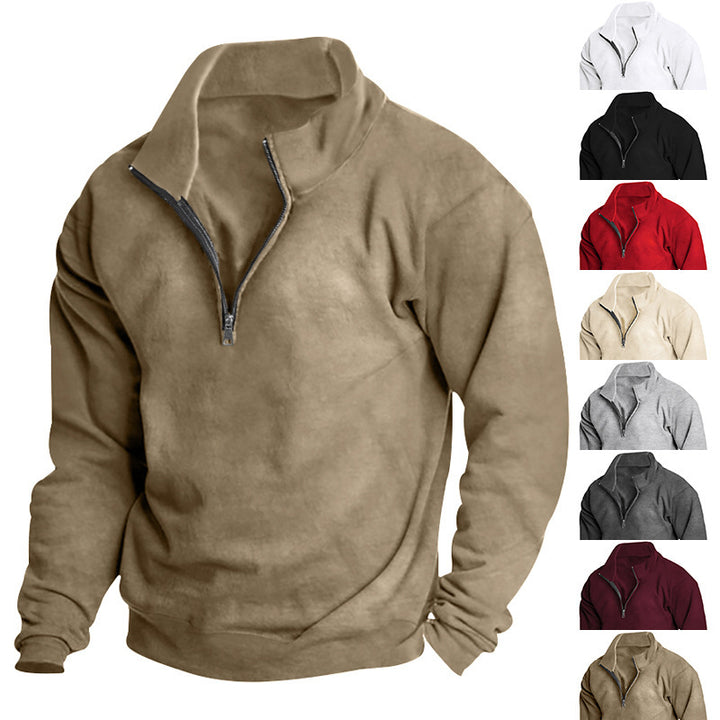 Stylish fleece pullover for men with high collar and zip Lune London