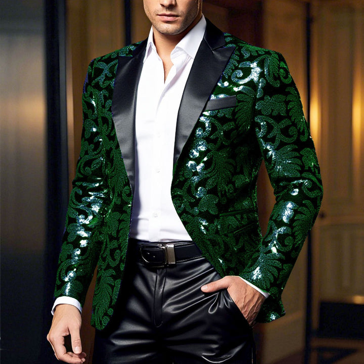 Elegant velvet jacket for men with floral sequin patterns Lune London