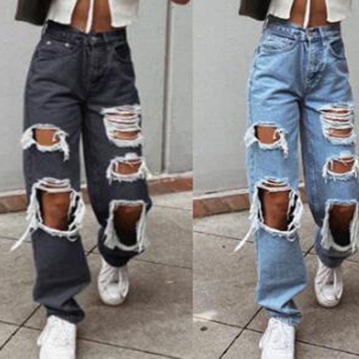 Women's Casual Destroyed Jeans with Wide Leg Lune London