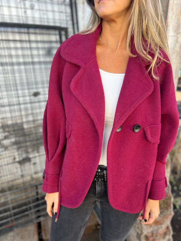 Oversized night jacket for women in soft wool blend with practical pockets Lune London